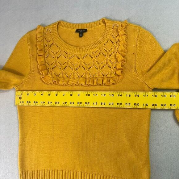 Talbots Ruffle Bib Front Pullover Sweater Small Petite Marigold Yellow Gold - Picture 4 of 6